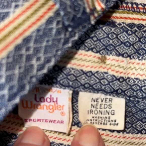 Vintage 1960s 70s Lady Wrangler Striped Patch Pocket Flare Pants Hippie Western - Picture 12 of 14